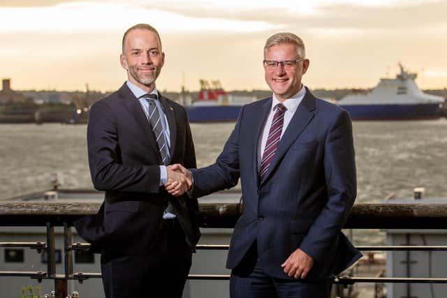 Leading ferry and port operator, Stena Line has signed a significant deal with Peel Ports Group, a major UK port operator, to operate from Heysham Port for the next 77-years until 2100. Pictured Carl-Johan Hellner, chief operating officer Ports & Terminals, Stena Line and David Huck, chief operating officer at Peel Ports Group