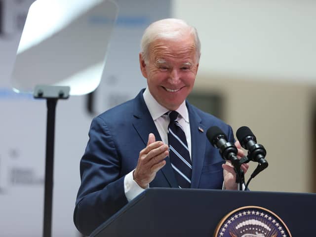 US President Joe Biden delivers his keynote speech at Ulster University in Belfast, during his visit