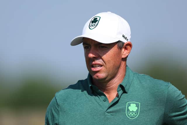 Rory McIlroy of Team Ireland looks across the third hole during Day One of the Men's Individual Stroke Play on day six of the Olympic Games Paris 2024 at Le Golf National on August 01, 2024 in Paris, France. (Photo by Andrew Redington/Getty Images)