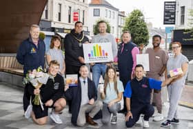 Ballymena Business Improvement District (BID) is in full celebration mode this summer, as it proudly boasts a remarkable 11.4 percent surge in footfall during the first half of 2023, surpassing the figures from the same period in 2022. The town has also welcomed fifteen new businesses and experienced a major business expansion, bucking the UK and Northern Ireland trends. Pictured are a selection of the 15 new retailers are pictured with the Ballymena BID representative, Stephen Reynolds and Roy Smyth alongside Deputy Mayor Alderman Stewart McDonald