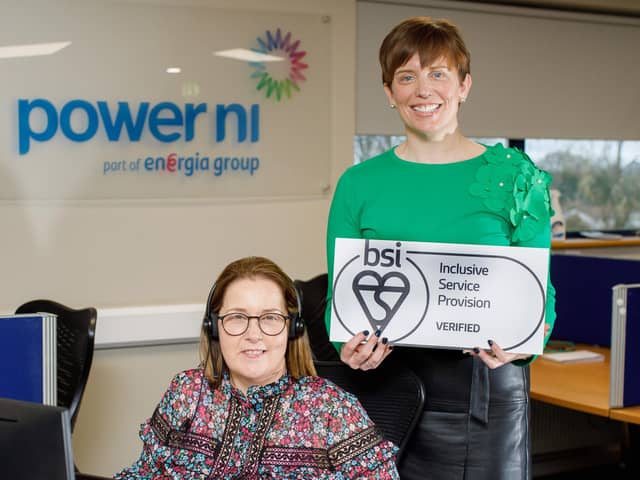 Power NI, Northern Ireland’s leading electricity supplier has become the first energy provider in Northern Ireland and one of only nine companies across the globe to successfully achieve Inclusive Service Provision Kitemark ISO 22485. Pictured is Denise McNamee, customer engagement specialist at Power NI and Gwyneth Compston, CSR manager at Power NI