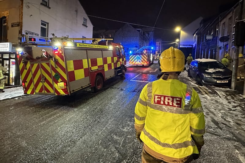 General view of the Emergency services Creggan Hill, Derry / Londonderry after heavy snow and icy conditions in the area meant cars were unable to use the road.

Photo by Lorcan Doherty / Press Eye.