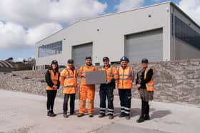 Leading paving and building product manufacturer AG has officially opened a new factory in Fivemiletown, following a major £3m investment. Pictured are Alana Finn, William Menary, Mark Wilson, David Irwin, Stephen Acheson, Lisa Fenner