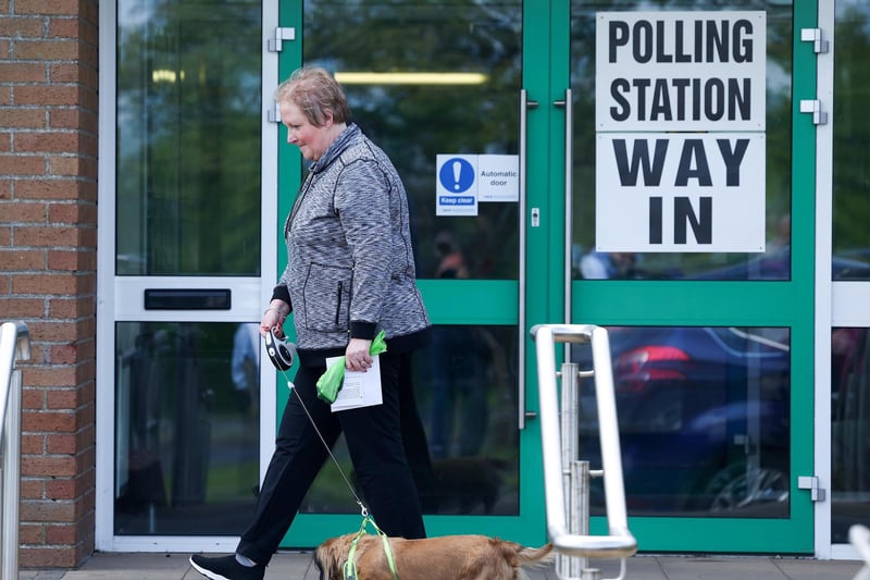 18th April 2023Voting begins in Northern Ireland for local council elections.  Voters arrive at the polling station at Seago Primary School in Co. Armagh. Picture by Jonathan Porter/PressEye