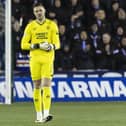 Jack Butland in action for Rangers during a cinch Premiership match between Kilmarnock and Rangers at Rugby Park