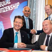Richard Tice and Ben Habib of Reform UK and Jim Allister and Ron McDowell of TUV sign a general election pact.