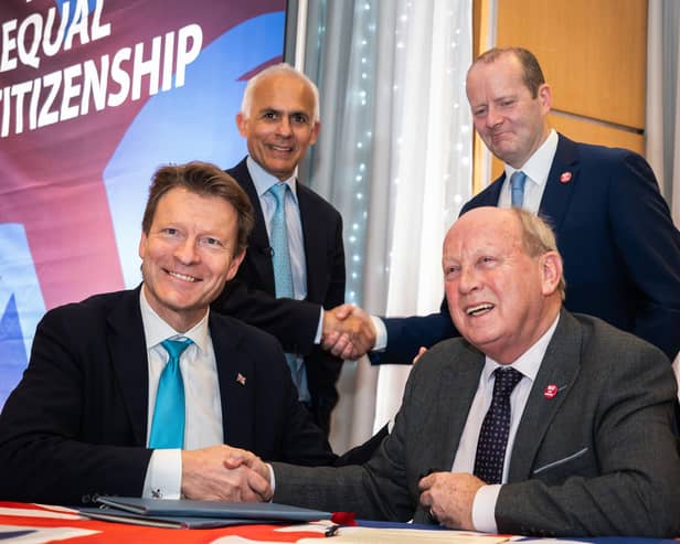 Richard Tice and Ben Habib of Reform UK and Jim Allister and Ron McDowell of TUV sign a pact. They offer no solution apart from protest and should instead get behind agreed unionist candidates in all winnable seats