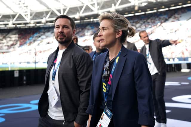 Vicky McClure and Line Of Duty co-star Martin Compston before the Soccer Aid for Unicef match in June, 2022