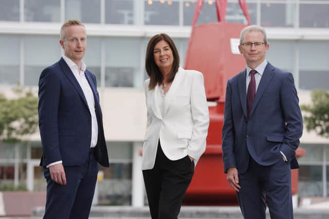 Lisburn-based Cirdan has secured £2.3million in new funding to expand business operations with the creation of up to 25 new jobs ahead of new contract wins. A global leader in digital pathology with clients, Cirdan has over 150 laboratories and hospitals across 20 countries and six continents. The company is growing its revenues with expected over 80% year on year growth in 2024.  Pictured are Niall Devlin, head of business banking, Bank of Ireland UK, Denise Sidhu, partner, Kernel Capital and Stephen Dunniece, director, Cirdan