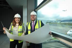 Michelle Hatfield, Belfast City Airport, and Graham Allen, Aspire Lounges, welcome the news of a £1.2m investment into the lounge product at Belfast City Airport