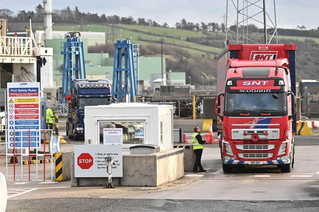 Lorries being checked at Larne port. Photo: Pacemaker
