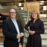 Pictured at the Grand Opera House are new chair Janette Jones and Ian Wilson, chief executive