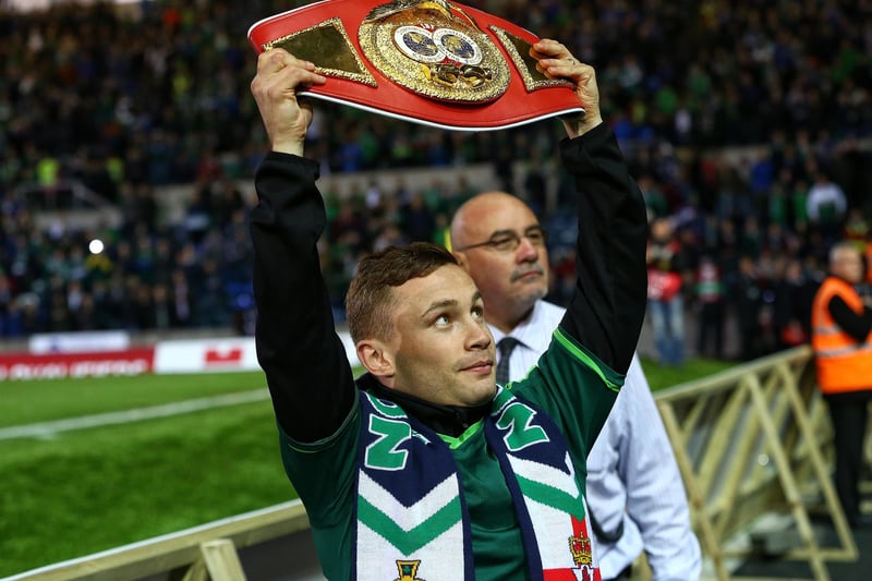 Boxing legend Carl Frampton paraded around the Windsor Park pitch with his IBF super-bantamweight title, which he'd won the previous month by beating Kiko Martinez at the Titanic Quarter. That win improved his overall career record to 19-0
