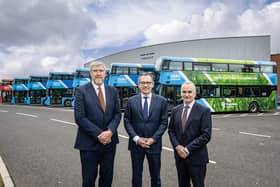 Pictured with the Infrastructure Minister John O’Dowd is Chris Chris Conway, CEO Translink and Jean-Marc Gales, Chief Executive of Wrightbus
