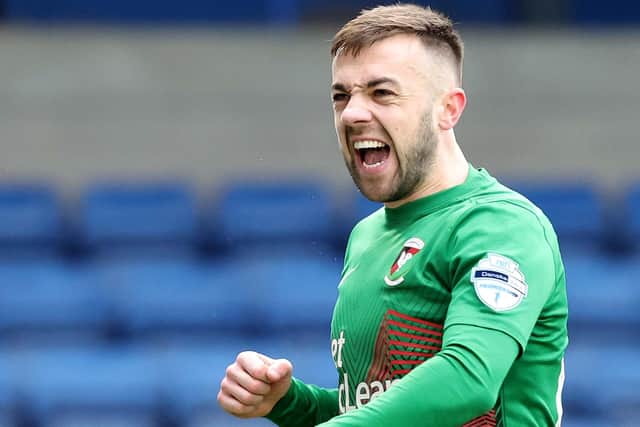 Conor McMenamin celebrating a goal for Glentoran in 2022. The 31-year-old is expected to complete a shock transfer to Glentoran from Coleraine before the close of the summer transfer window on September 1, just 10 weeks after returning to the Irish League from Scotland. (Photo by David Maginnis/Pacemaker Press)