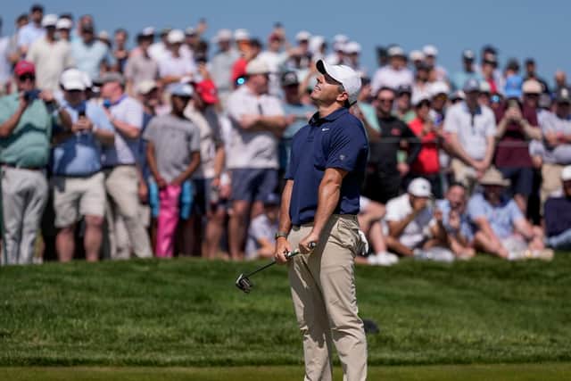 Northern Ireland's Rory McIlroy reacts to a missed putt on the seventh green during the final round of the US PGA Championship at Aronimink. (Photo by AP Photo/Matt Slocum)