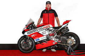 English rider Davey Todd with the Powertoolmate Ducati Panigale V2 Supersport machine he will race at the North West 200 and Isle of Man TT