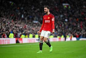 Bruno Fernandes of Manchester United celebrates victory after the Emirates FA Cup against Liverpool