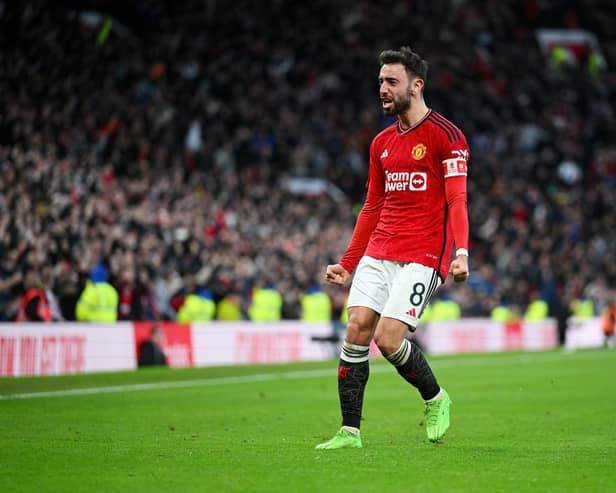 Bruno Fernandes of Manchester United celebrates victory after the Emirates FA Cup against Liverpool