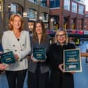 Victoria Square Belfast has been named Retail Destination of the Year at the 2026 Sceptre Awards, while its marketing manager, Lauren Campbell, was named Marketing Manager of the Year. Pictured is Gary Martin and Criona Collins of Lambert Smith Hampton, Lauren Campbell, marketing manager at Victoria Square, and Michelle Greeves, centre manager at Victoria Square