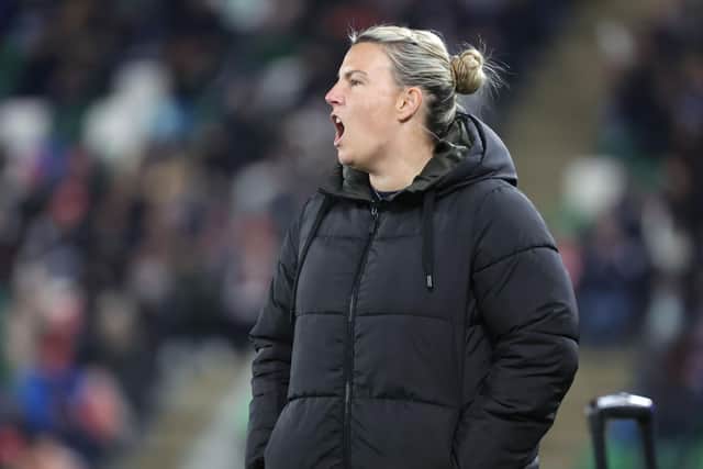 Northern Ireland manager Tanya Oxtoby during Tuesday night’s UEFA Women’s Nations League game against the Republic of Ireland in Belfast. PIC: William Cherry/Presseye