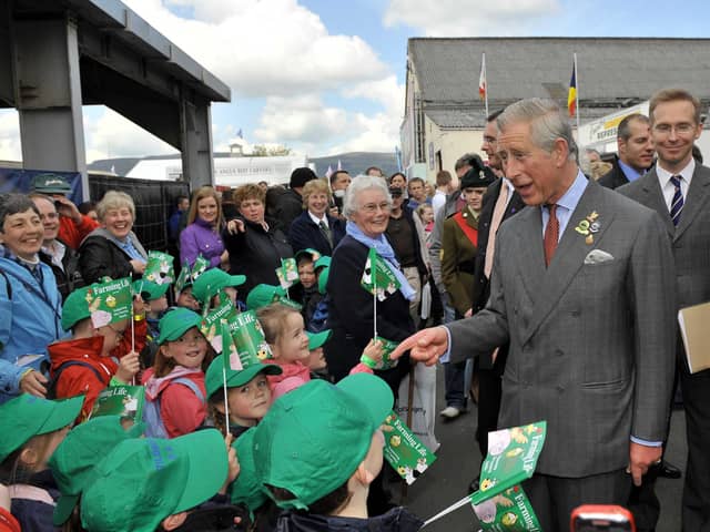 The then Prince Charles at the Balmoral Show at the King's Hall in south Belfast in 2010, where he met The Ulster Bank Charity Cash Cow, which was raising funds for Rural Support. ©Russell Pritchard / Presseye