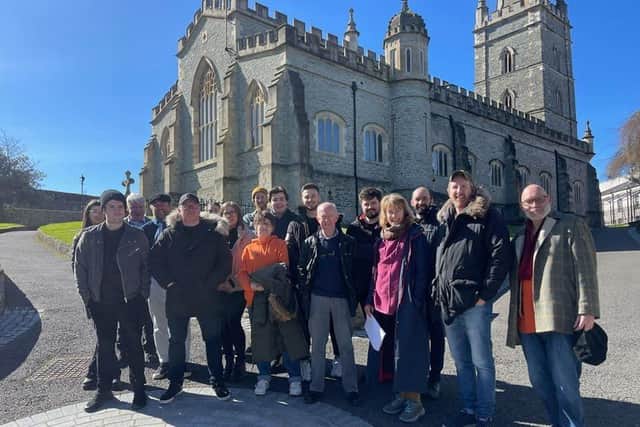 Walled City Passion cast and production team at St Columb's Cathedral.
