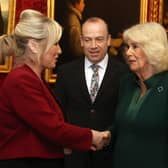 Queen Camilla (right) meets First Minister Michelle O'Neill