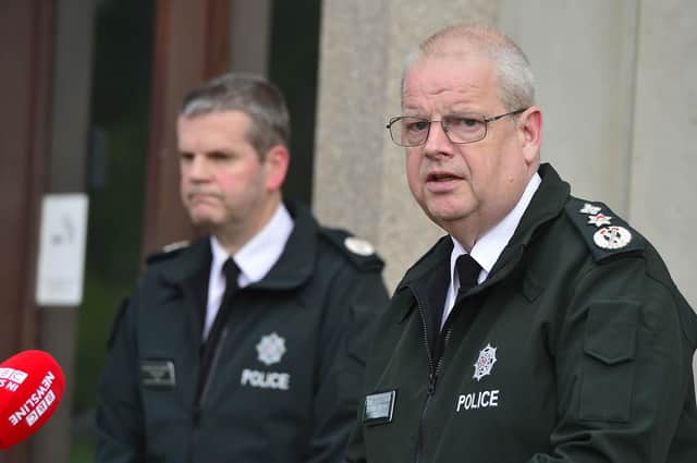 Former PSNI Chief Constable Simon Byrne and Assistant Chief Constable Chris Todd. Photo: Arthur Allison/Pacemaker Press.