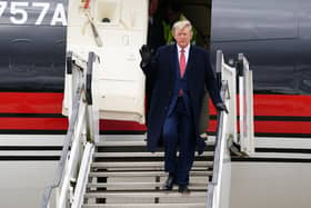 Former US president Donald Trump arrives in his private jet at Aberdeen International Airport ahead of his visit to the course at Trump International Golf Links Aberdeen.
