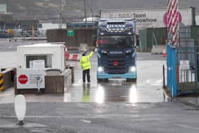 Trucks arrive at Larne port in Co. Antrim