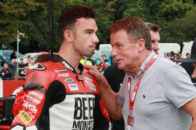 Glenn Irwin, pictured with his dad Alan at Oulton Park, leads the British Superbike Championship by half-a-point. Picture: Rod Neill/Pacemaker