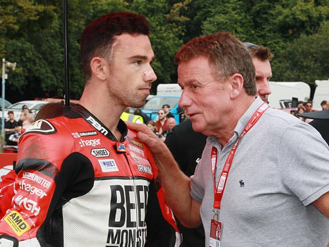 Glenn Irwin, pictured with his dad Alan at Oulton Park, leads the British Superbike Championship by half-a-point. Picture: Rod Neill/Pacemaker