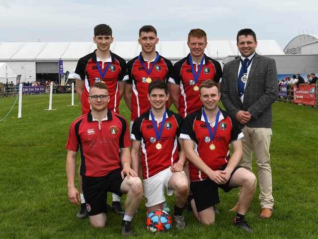 The team from Gleno Valley YFC that came first place in the YFCU football tournament. Pictured with President Richard Beattie. Picture: YFCU