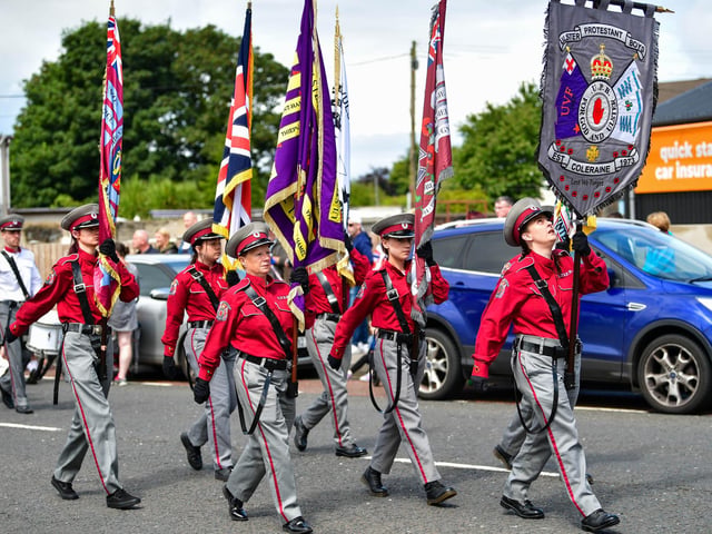 The Twelfth celebrations in Coleraine, hosted by Macosquin District LOL No. 8 parade though the town. Visiting districts to Coleraine include City of Londonderry Grand Orange Lodge; Coleraine District LOL No. 2; and Limavady District LOL No. 6.