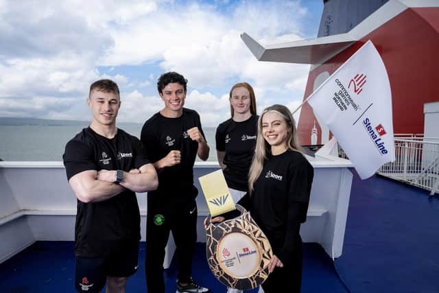 Stena Line is backing Northern Ireland’s athletes to go far at this year’s Commonwealth Games. Pictured at the launch of Stena Line’s partnership with Commonwealth Games Northern Ireland are prospective athletes Ewan McAteer, Jon McConnell, Danielle Hill and Olivia Bloodworth