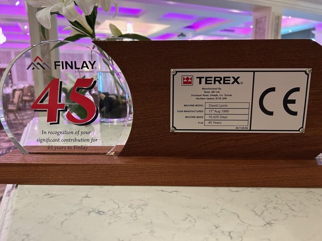 David Lyons retirement gift included a Finlay crystal with a personalised Finlay serial plate in recognition of his service