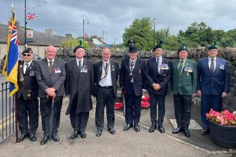 A ceremony taking place to remember Rifleman Robert Quigg in Bushmills. Special ceremonies have taken place simultaneously across the globe to remember 18 Royal Irish Regiment soldiers who received the Victoria Cross. The remembrance services took place at 11am on July 1 - the first day of the Somme battle in 1916 - at the resting places of the VC recipients in Northern Ireland, the Republic of Ireland, England, Israel, Turkey, Belgium, France and India.