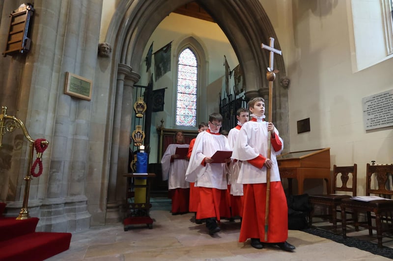 The Cathedral choir during  the Service of Thanksgiving in preparation for the Coronation of King Charles III at St Patrick's Cathedral, Armagh.