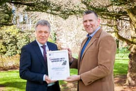 Kieran Harding, managing director of BITC NI is pictured presenting Declan Cunningham, head of sustainability & risk at Moy Park with Platinum level accreditation in the Business & Biodiversity Charter