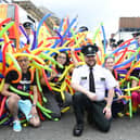 Uniformed PSNI officers in the Belfast Pride parade in 2018. This year the PSNI has banned uniformed officers from taking part.
Picture By: Arthur Allison.