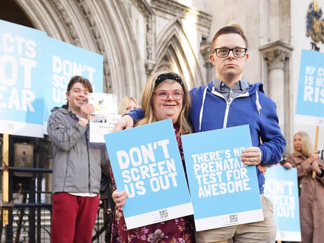 Heidi Crowter with her husband James Carter, outside the Royal Courts of Justice in central London in 2022. She was challenging legislation which allows the abortion of babies with Down's Syndrome up until birth. Picture date: Friday November 25, 2022.