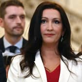 DUP Emma Little-Pengelly in the Great Hall at Parliament Buildings at Stormont, before a sitting of the Northern Ireland Assembly