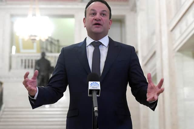 Taoiseach Leo Varadkar speaks during a press conference at Parliament Buildings, Stormont, where the News Letter asked him about the critical Policy Exchange report on Ireland's security arrangements. Photo: Oliver McVeigh/PA Wire