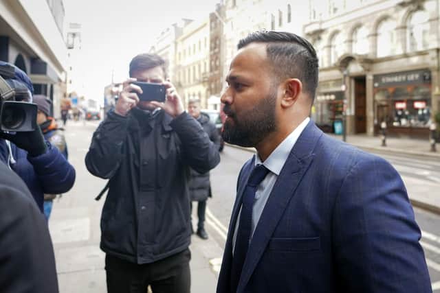 Azeem Rafiq arrives for the CDC Panel Hearing at the International Arbitration Centre, London on Wednesday.