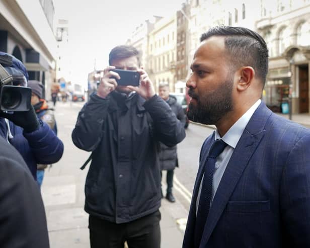 Azeem Rafiq arrives for the CDC Panel Hearing at the International Arbitration Centre, London on Wednesday.