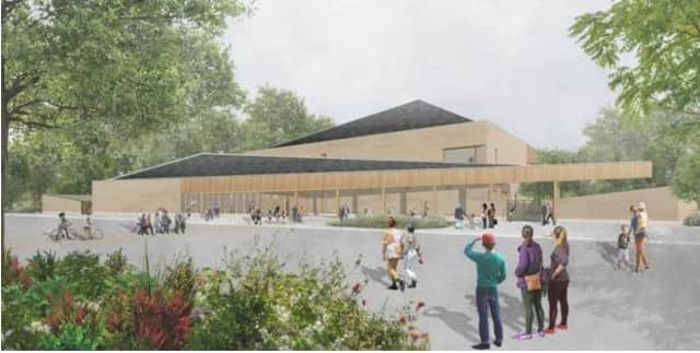 Artist’s image of the new Cultural Hub at the Ulster Folk Museum, walking from the new car park