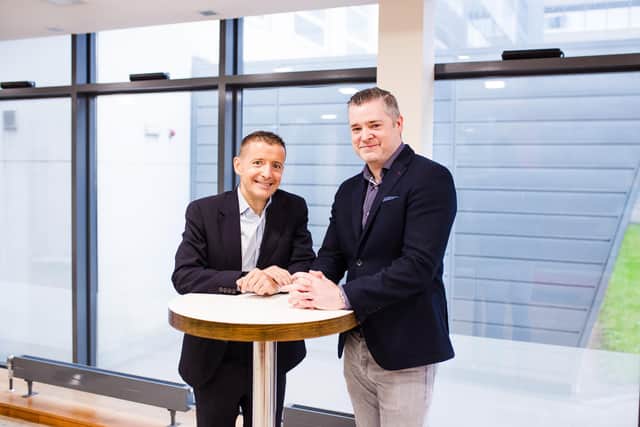 The new chairman of Sonrai's board of directors, Paul Jones with Prof. Darragh McArt, CEO and founder of Sonrai Analytics in Belfast