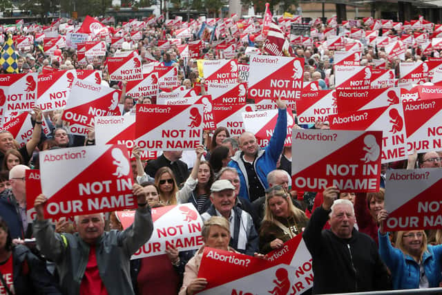 Crowds of people in Belfast took part in a rally against Westminster liberalising abortion legislation in Northern Ireland in 2019.