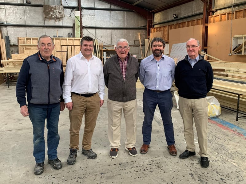 From the early days of Gribbin Construction, established in 1963 by brothers Joe, Eamon and Liam, the business has evolved over the decades into an innovative and dynamic construction company, specialising in the design and build of bespoke timber-frame homes and off-site modular construction. Pictured: The Gribbin family are Joe Gribbin, nephew Niall Gribbin, Eamon Gribbin, nephew Mark Gribbin and Liam Gribbin